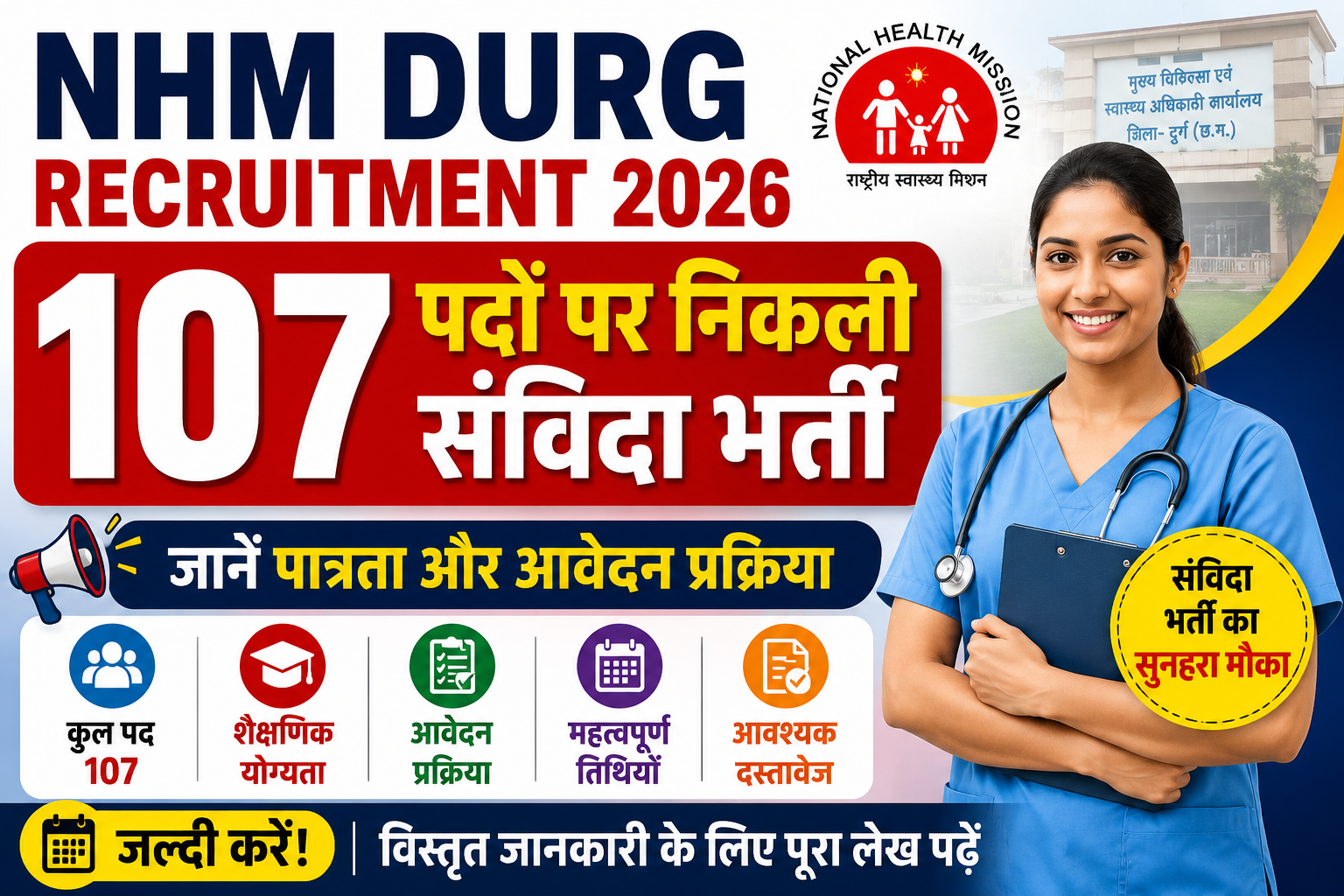 NHM Durg Recruitment 2026: 107 पदों पर निकली संविदा भर्ती, जानें पात्रता और आवेदन प्रक्रिया