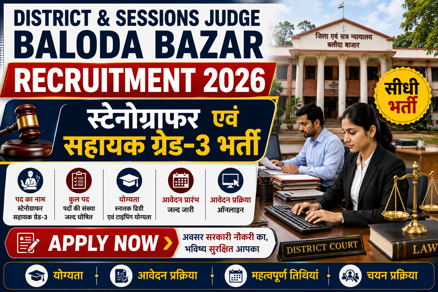 District Court Baloda Bazar Recruitment 2026: विभिन्न पदों पर भर्ती, जानें पात्रता और आवेदन प्रक्रिया