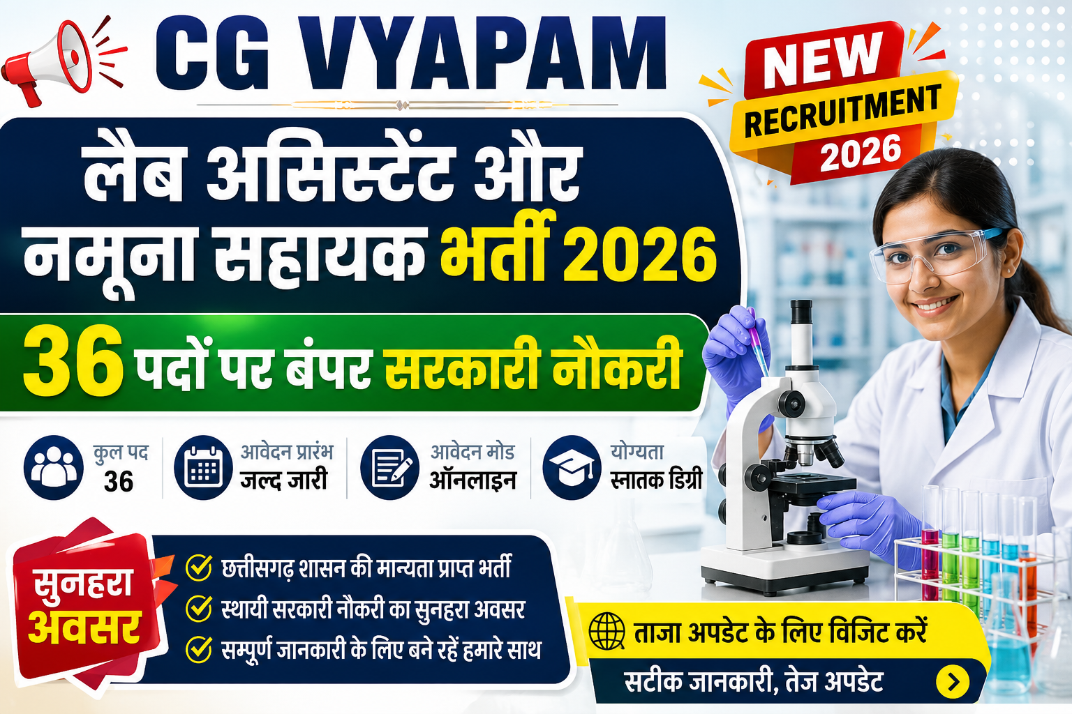 CG Vyapam Lab Assistant Namuna Sahayak Recruitment 2026: 36 पदों पर निकली भर्ती, जानें योग्यता और चयन प्रक्रिया