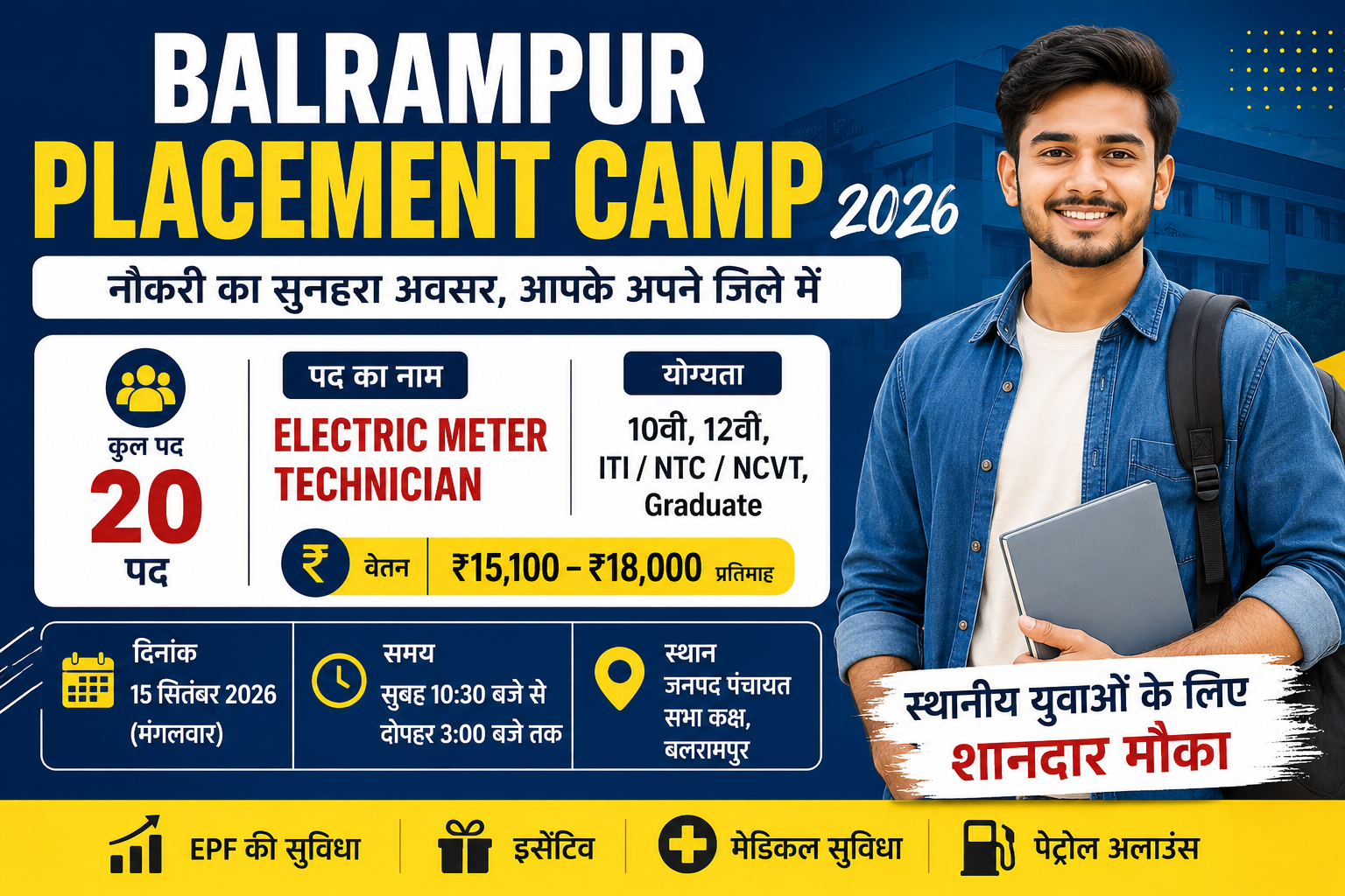 Balrampur Placement Camp 2026: 10वीं, 12वीं, ITI और Graduate युवाओं के लिए 20 पदों पर भर्ती, पूरी जानकारी