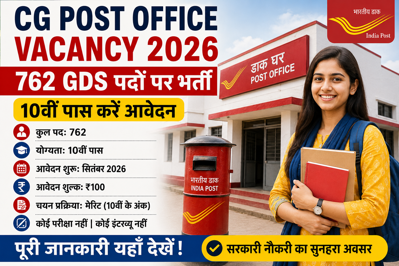 CG Post Office Vacancy 2026: Apply Online for 762 GDS Posts, Eligibility & Last Date