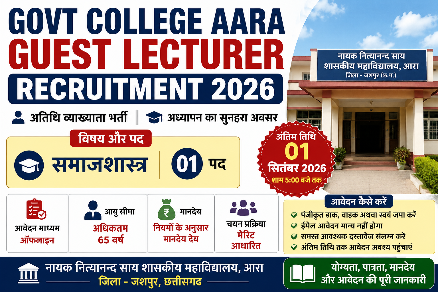 Govt College Aara Guest Lecturer Recruitment 2026: आरा कॉलेज में अतिथि व्याख्याता भर्ती, समाजशास्त्र पद, योग्यता, आयु सीमा, मानदेय और आवेदन की पूरी जानकारी